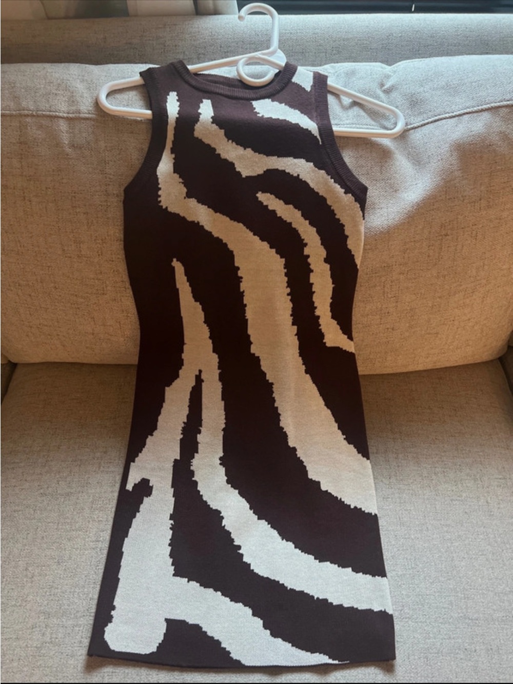 Sleeveless Zebra Print Knit Dress - Brown&Cream